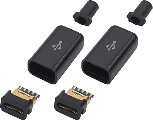 USB micro-B メス自作用コネクタ レセプタクル 自作用素材 ブラック 2個セット