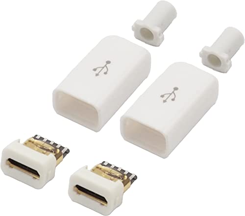USB micro-B メス自作用コネクタ レセプタクル 自作用素材 ホワイト 2個セット